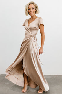 Krystal Satin Wrap Gown | Champagne | Baltic Born